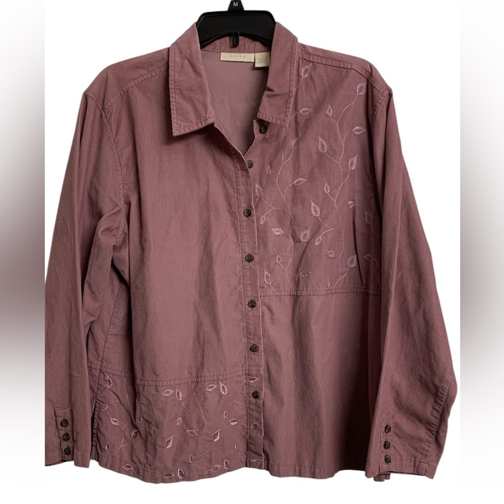 J. Jill‎ L Lightweight Cotton Corduroy Embroidered Shirt Dusty Rose